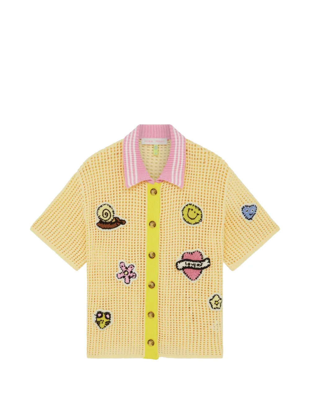 Mira Mikati patch-detail open-knit cardigan - Giallo