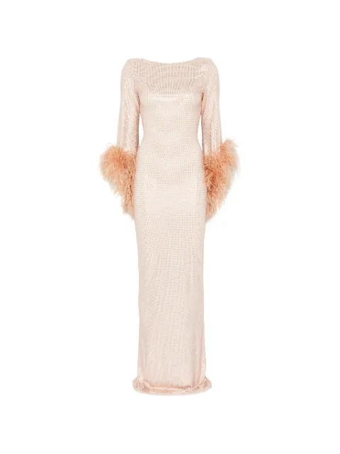 MIRON vestido con ribete de plumas