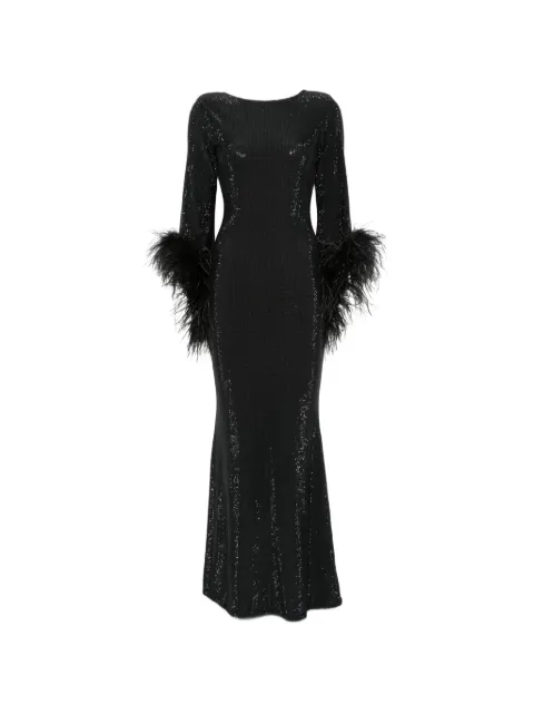 MIRON crystal-embellished feather-trim dress