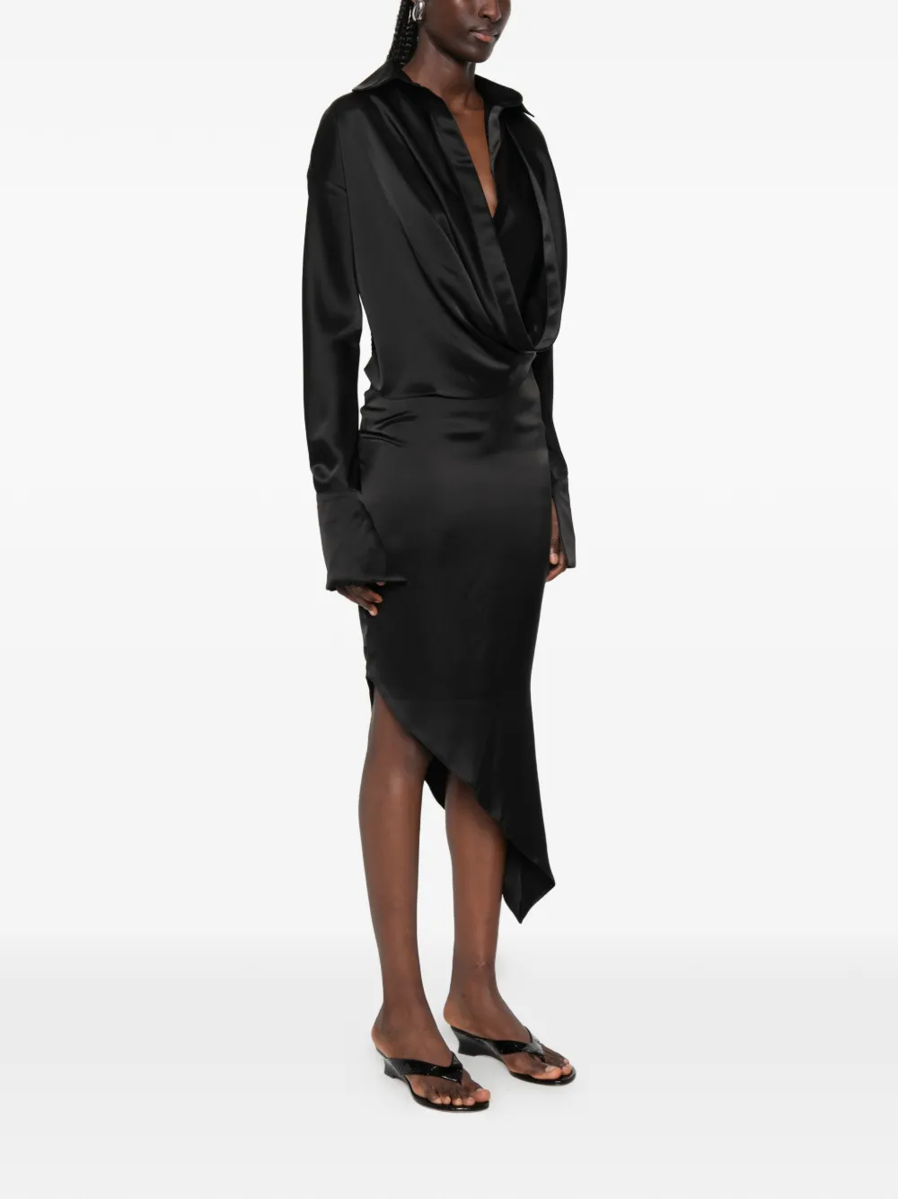 Vestiaire d'un Oiseau Libre Asymmetrische gedrapeerde midi-jurk Zwart