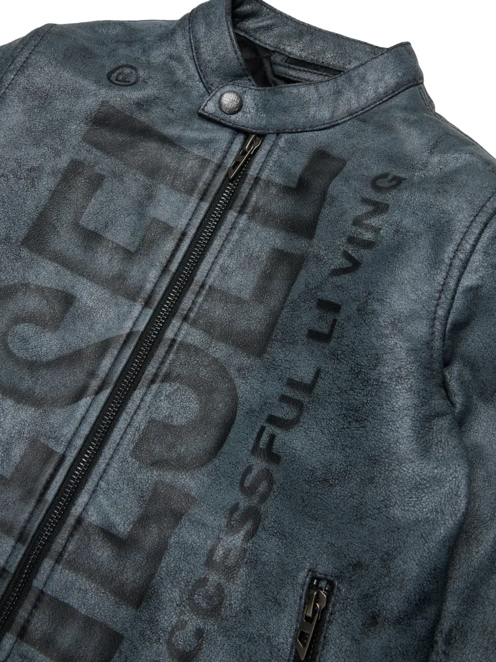 Diesel Kids Leren bomberjack met logo-print Blauw