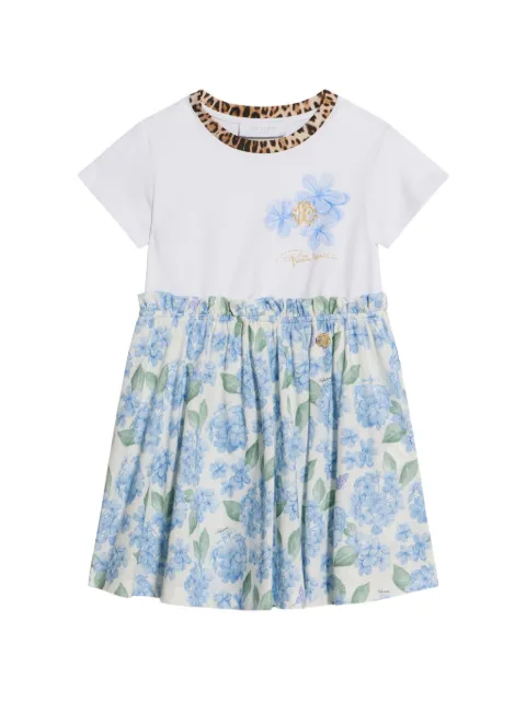 Roberto Cavalli Junior Plumbago-print leopard-trim dress