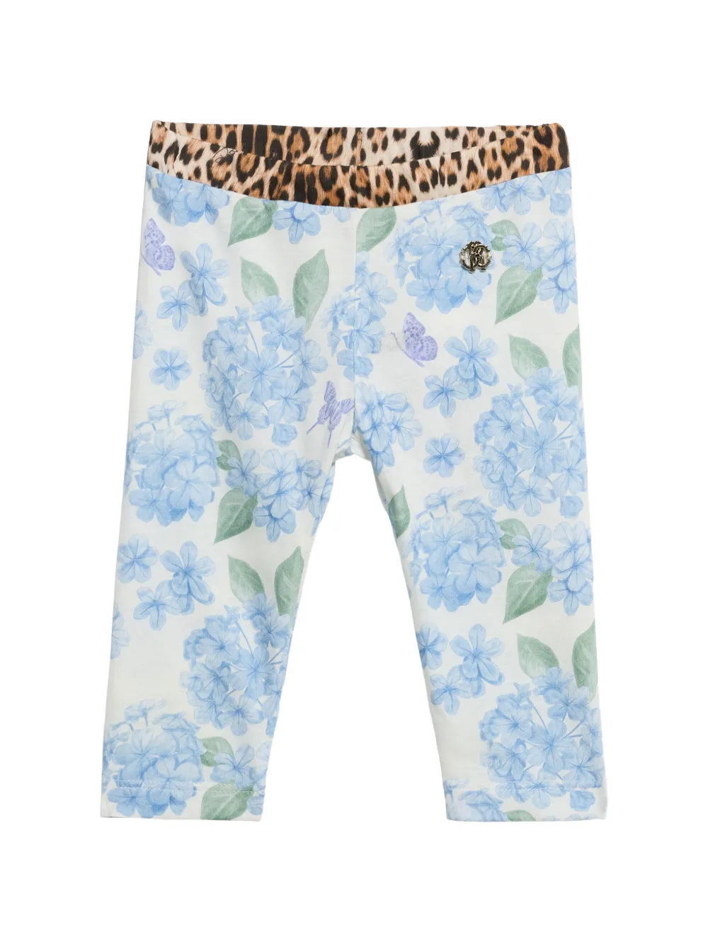Roberto Cavalli Junior floral-print leopard-pattern trousers - Blu