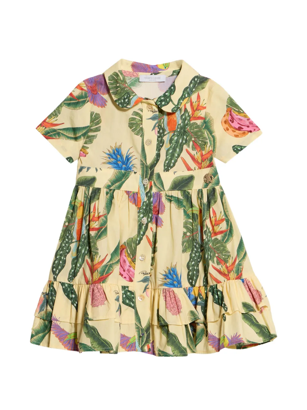 Roberto Cavalli Junior Tropicana-print ruffled dress - Yellow