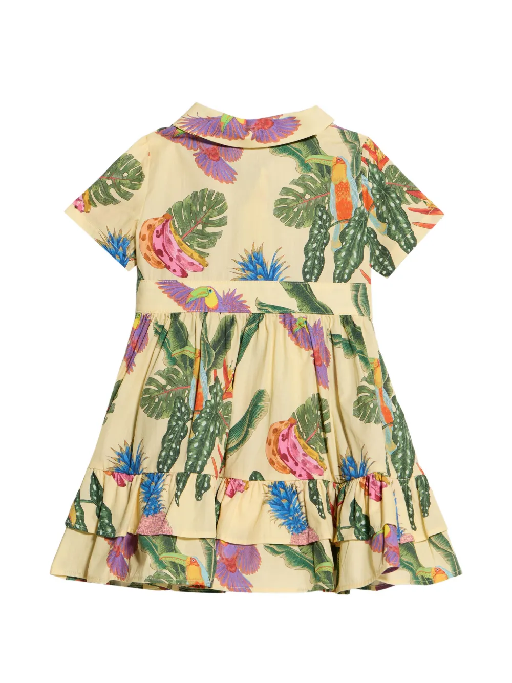 Roberto Cavalli Junior Jurk met Tropicana-print en ruches Geel