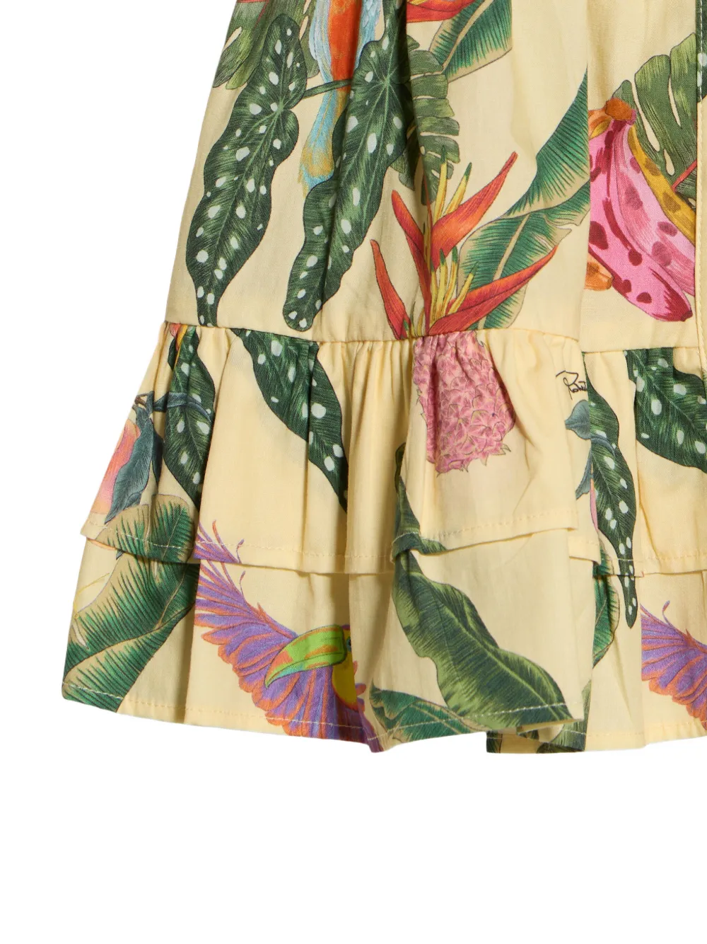 Roberto Cavalli Junior Jurk met Tropicana-print en ruches Geel
