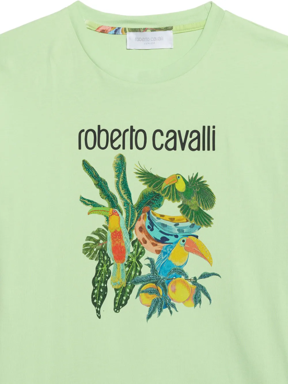 Roberto Cavalli Junior T-shirt met tropische print Groen