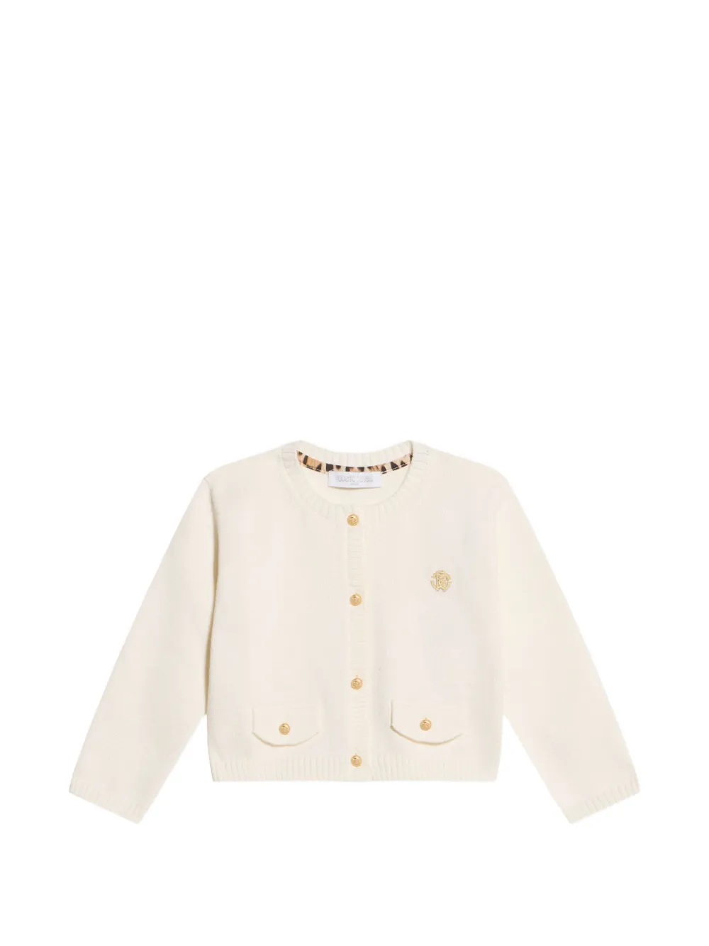 Roberto Cavalli Junior logo-plaque button-up cardigan - Bianco