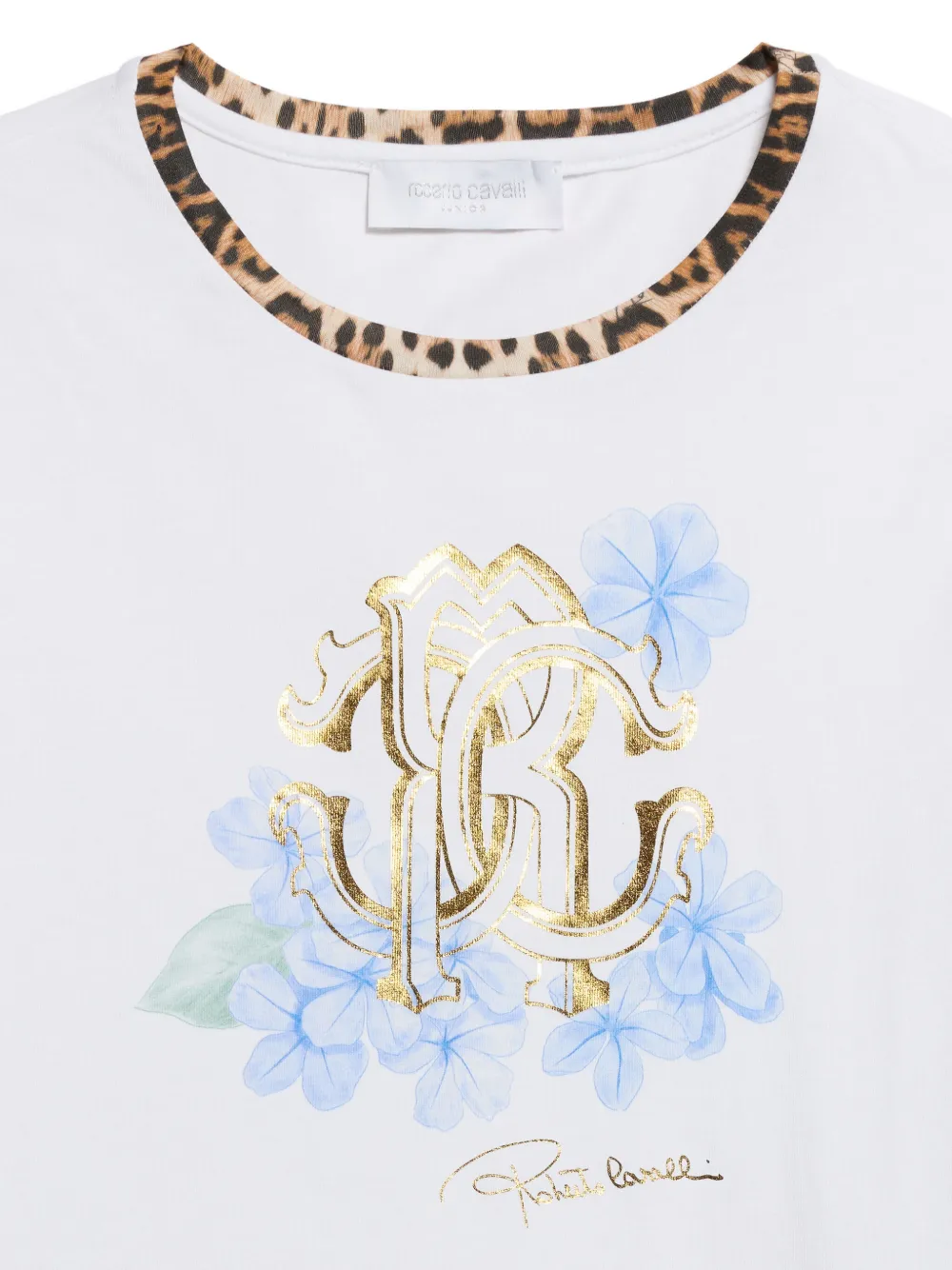 Roberto Cavalli Junior T-shirt met logo en bloemenprint Wit