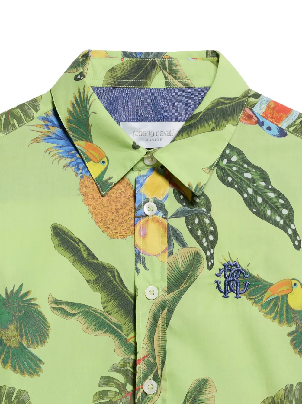 Roberto Cavalli Junior Katoenen shirt met Tropicana-print Groen