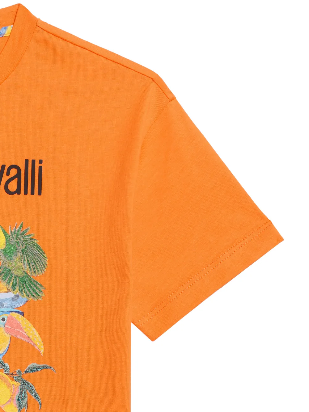 Roberto Cavalli Junior T-shirt met tropisch patroon en logoprint Oranje
