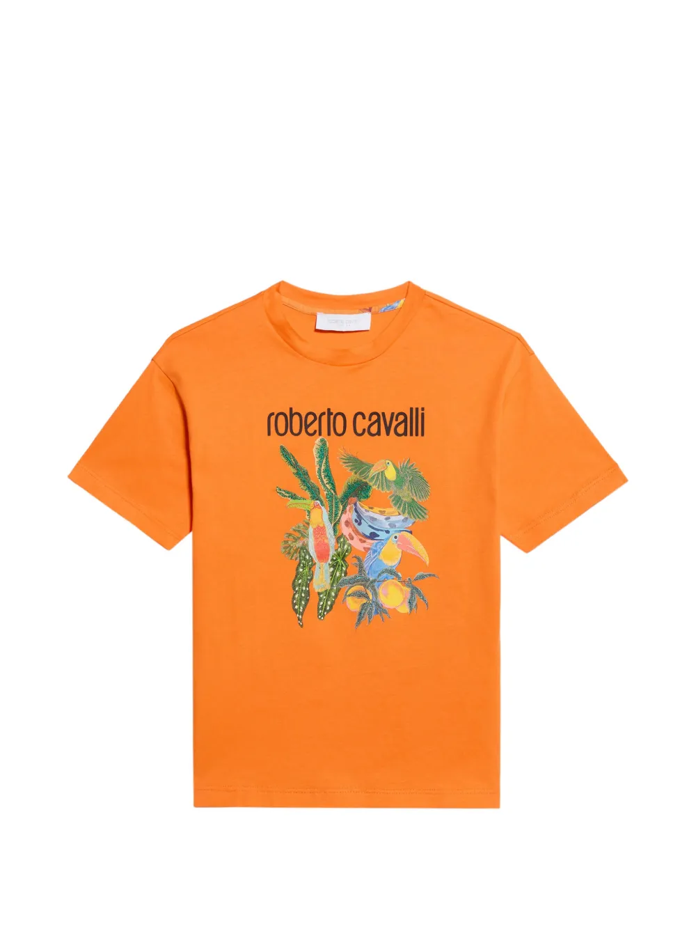 Roberto Cavalli Junior logo-print tropical-motif T-shirt - Arancione