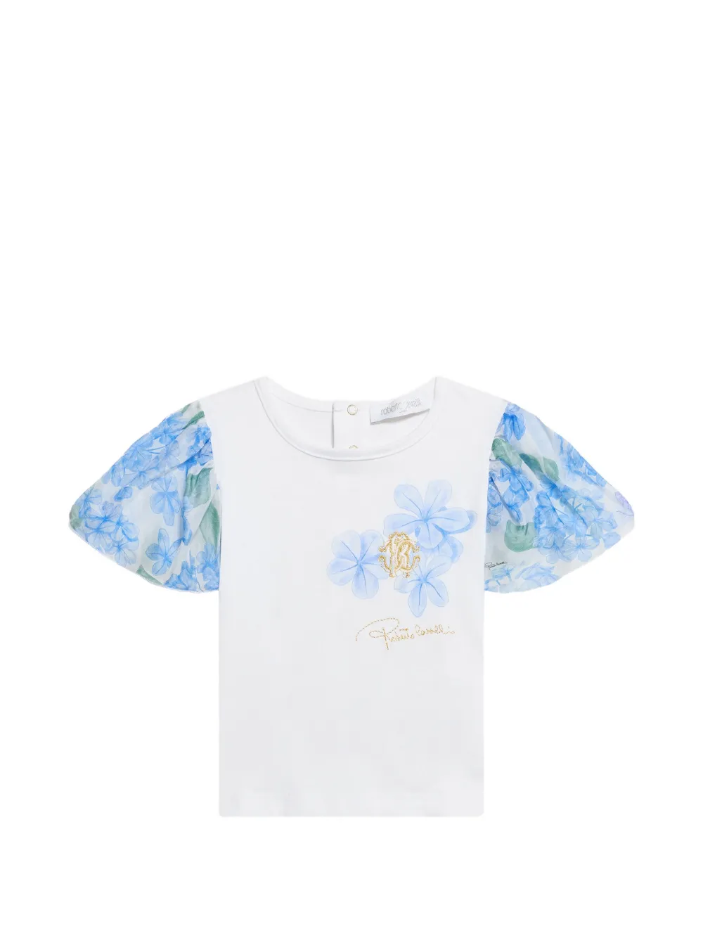 Roberto Cavalli Junior floral-print puff-sleeve T-shirt - Bianco
