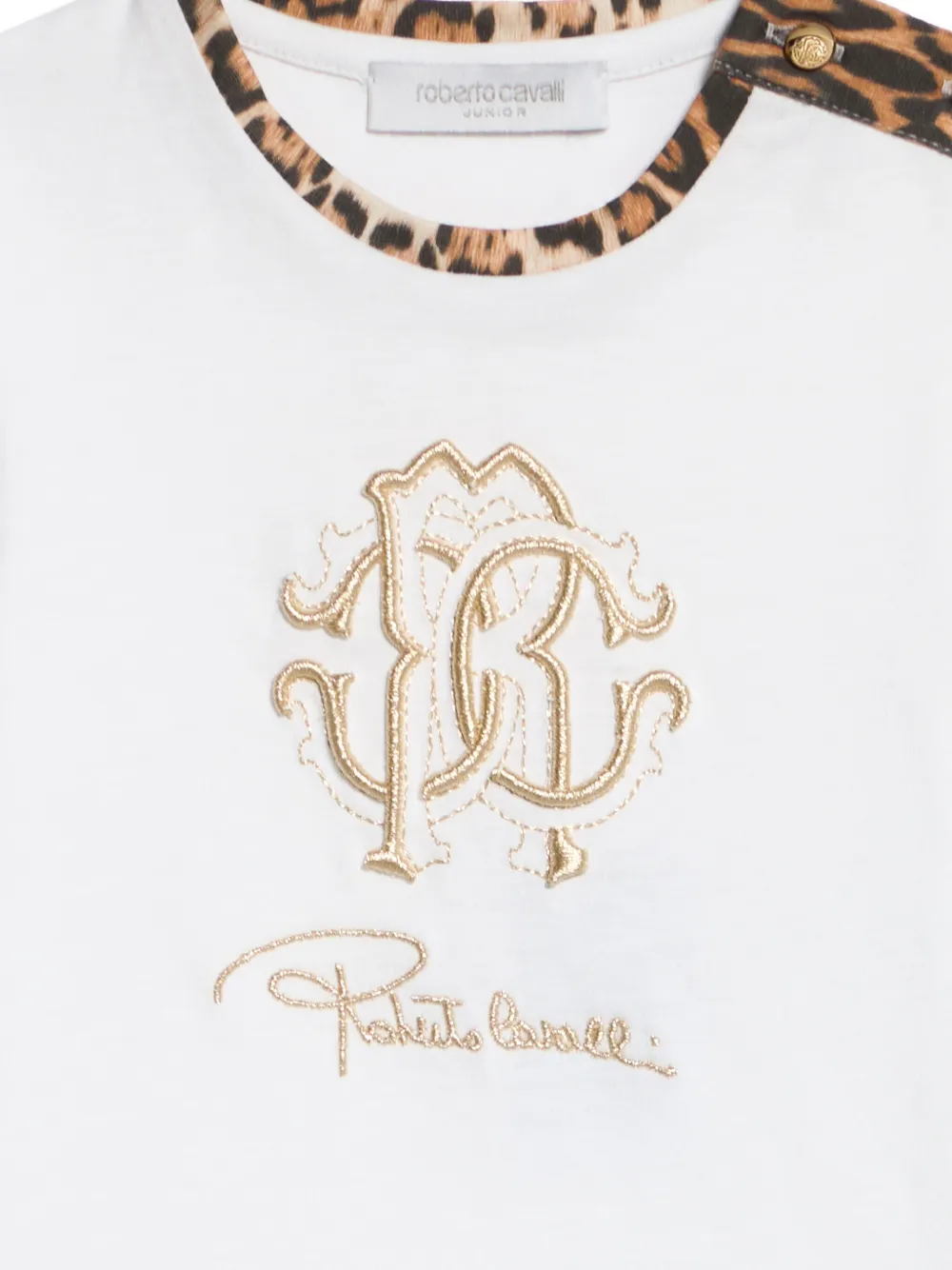 Roberto Cavalli Junior T-shirt met geborduurd logo en luipaardprint Wit