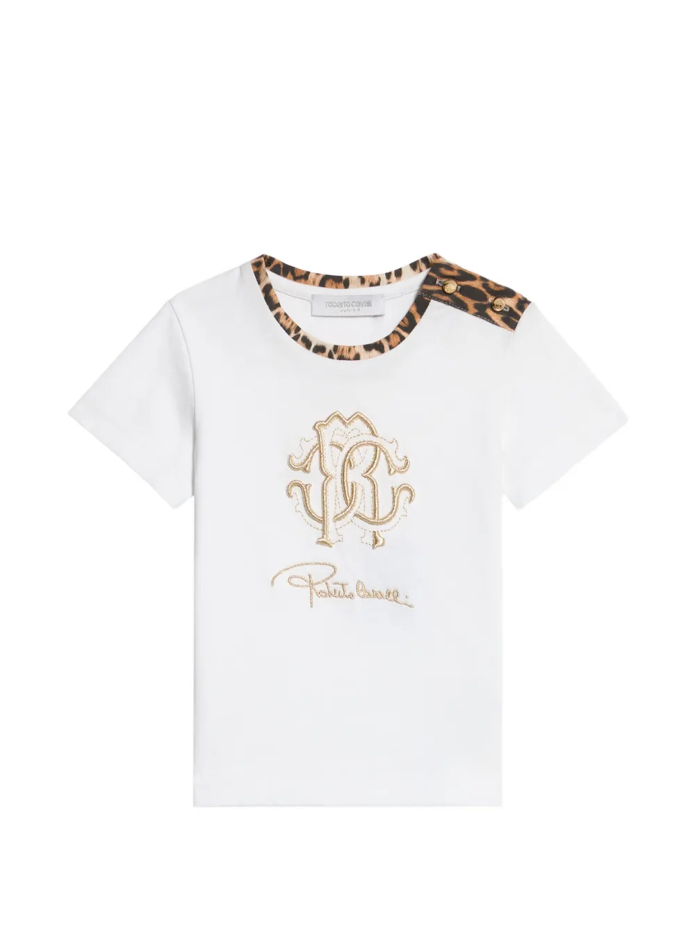 Roberto Cavalli Junior leopard-print logo-embroidered T-shirt - Bianco