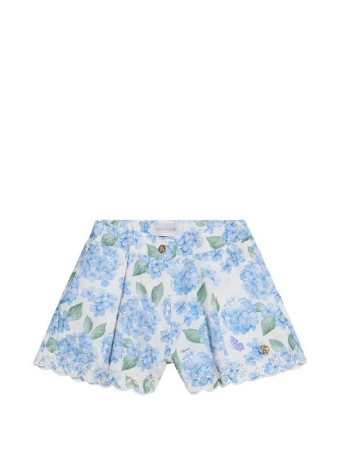 Roberto Cavalli Junior plumago-print scalloped-hem shorts