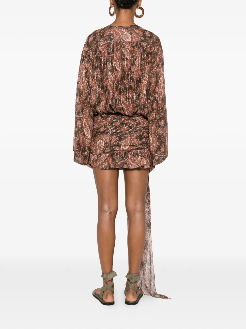THE ANDAMANE Indira mini-jurk met paisley-print en vetersluiting Bruin