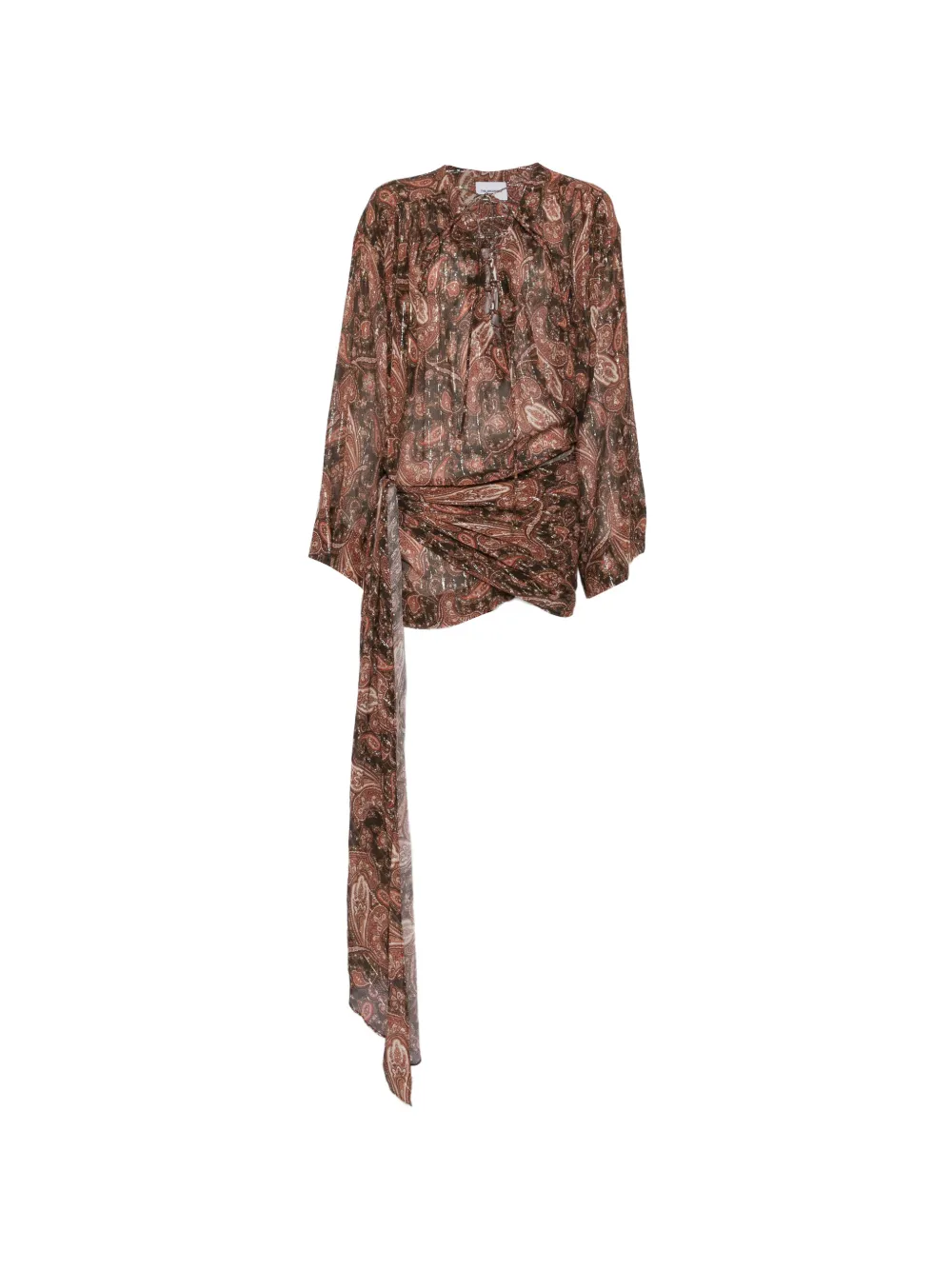 THE ANDAMANE Indira paisley-print lace-fastening mini dress - Marrone