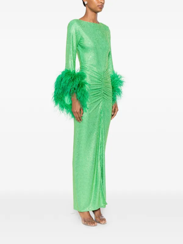 green feather dresses Sparkly Dark Green Sequin Feather Long Prom Dress
