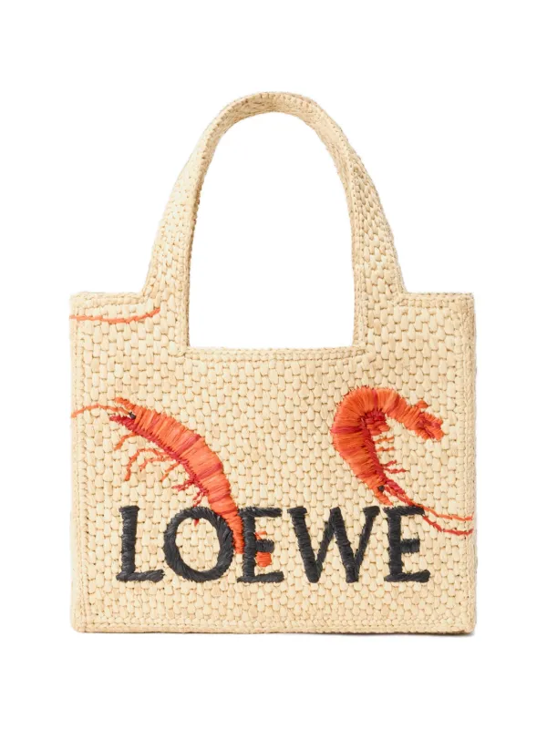 Loewe Mini Font Tote in Raffia in Neutrals