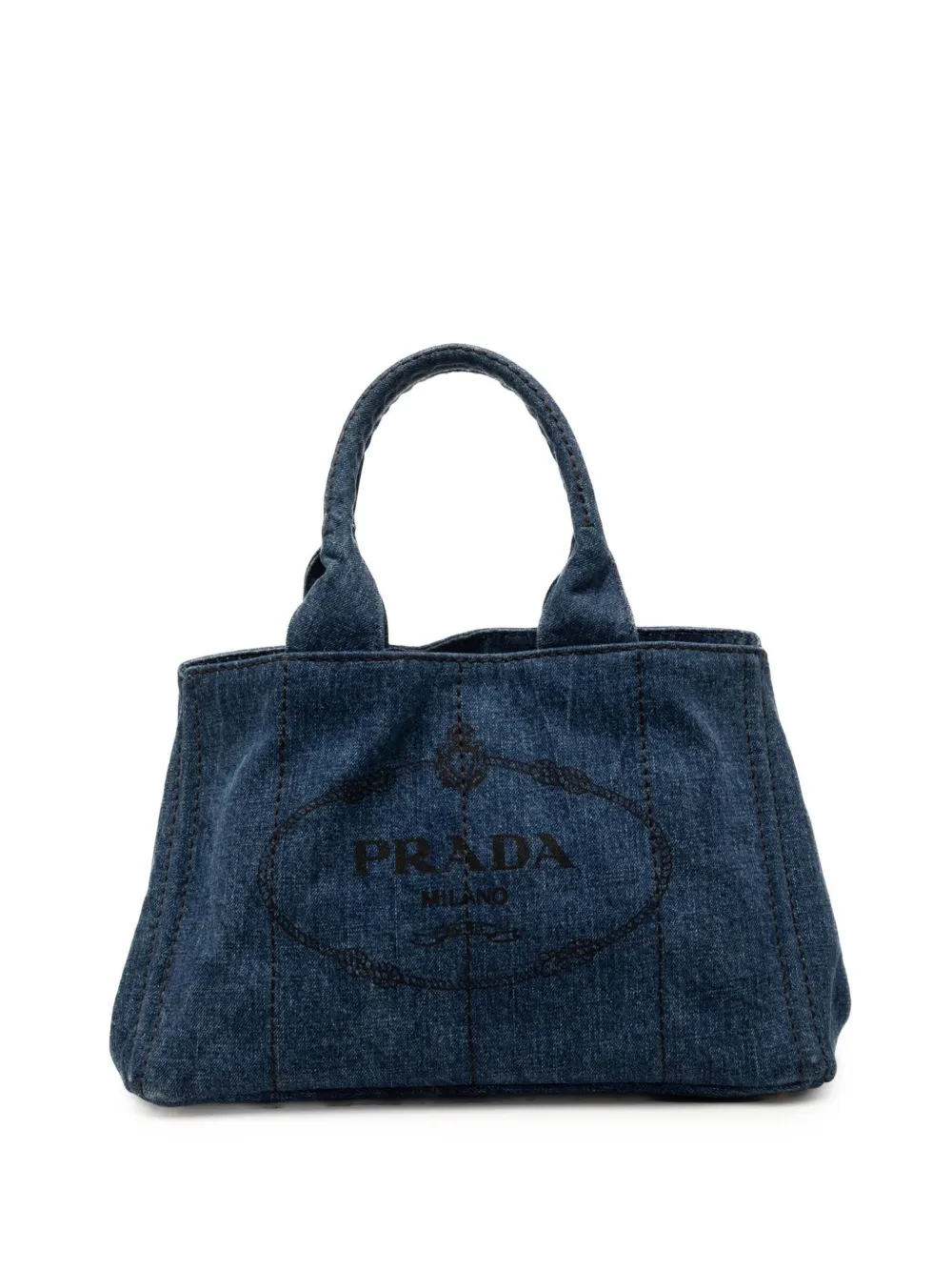 Pre-owned Prada 2013-2026 Denim Canapa Logo Satchel In Blue