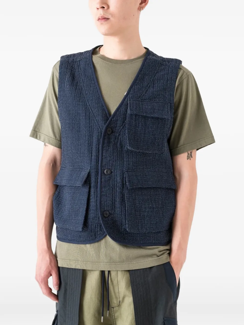 Maharishi Cargo gilet met Sashiko-stiksel Blauw