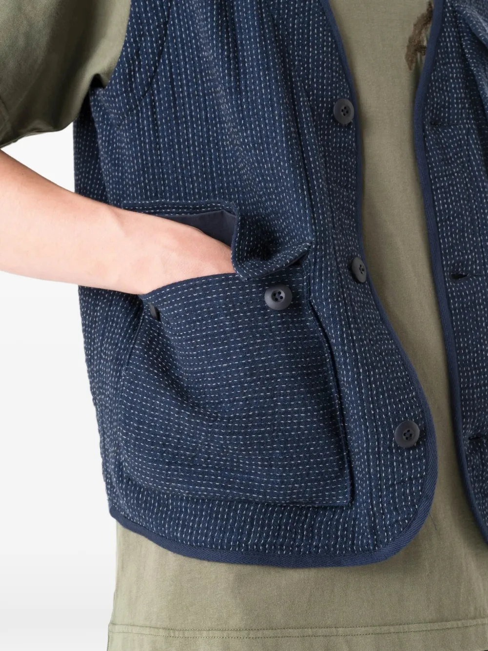 Maharishi Cargo gilet met Sashiko-stiksel Blauw