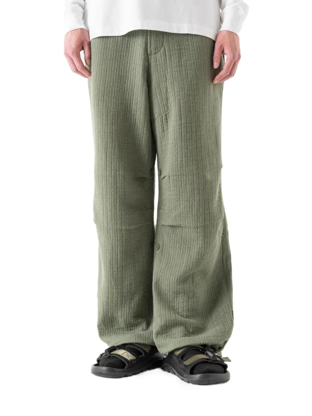 Maharishi Sashiko broek met wijde pijpen Groen