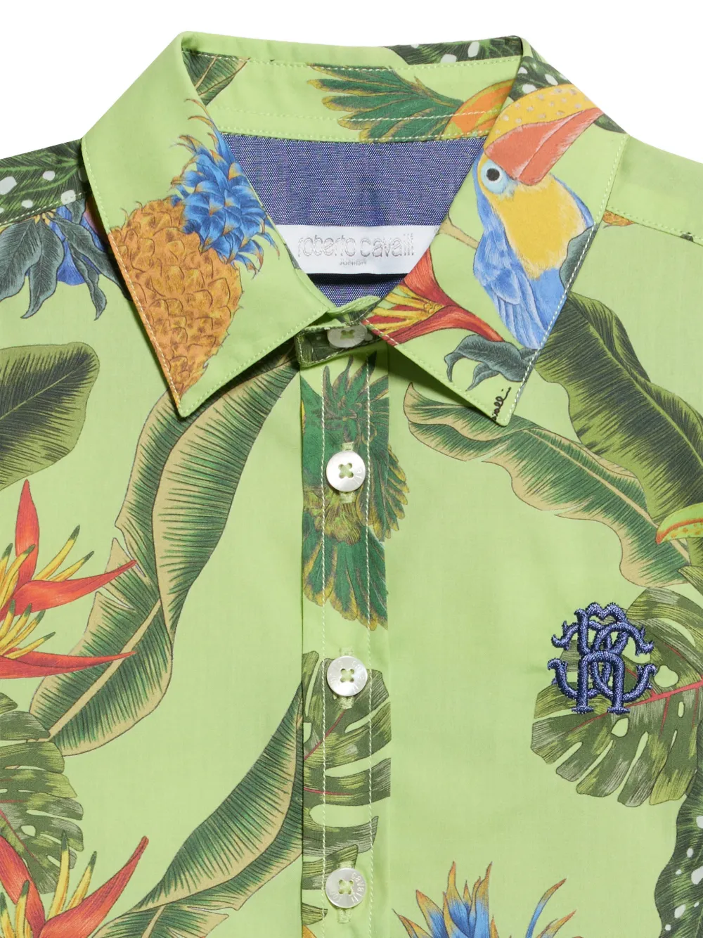Roberto Cavalli Junior Overhemd met Tropicana-print en monogram Groen