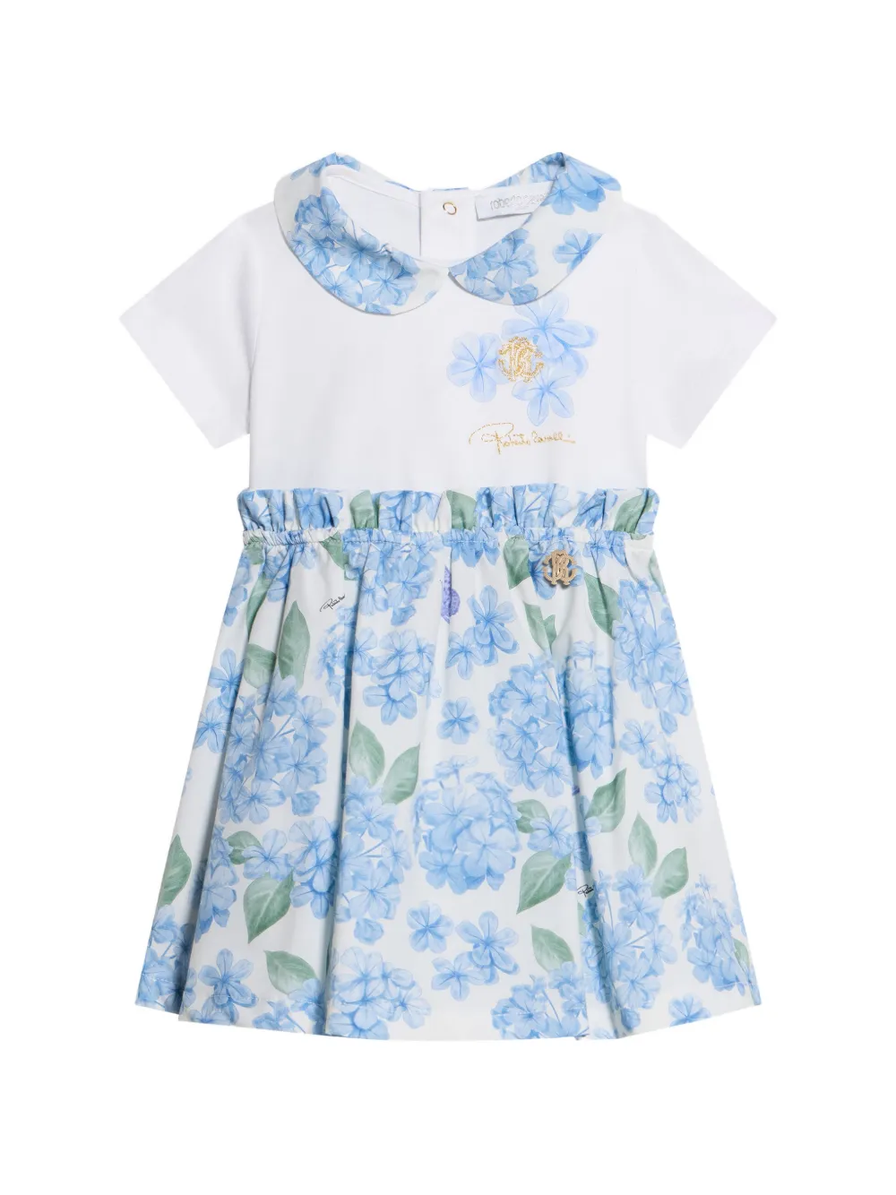 Roberto Cavalli Junior floral-print Peter Pan-collar dress - White