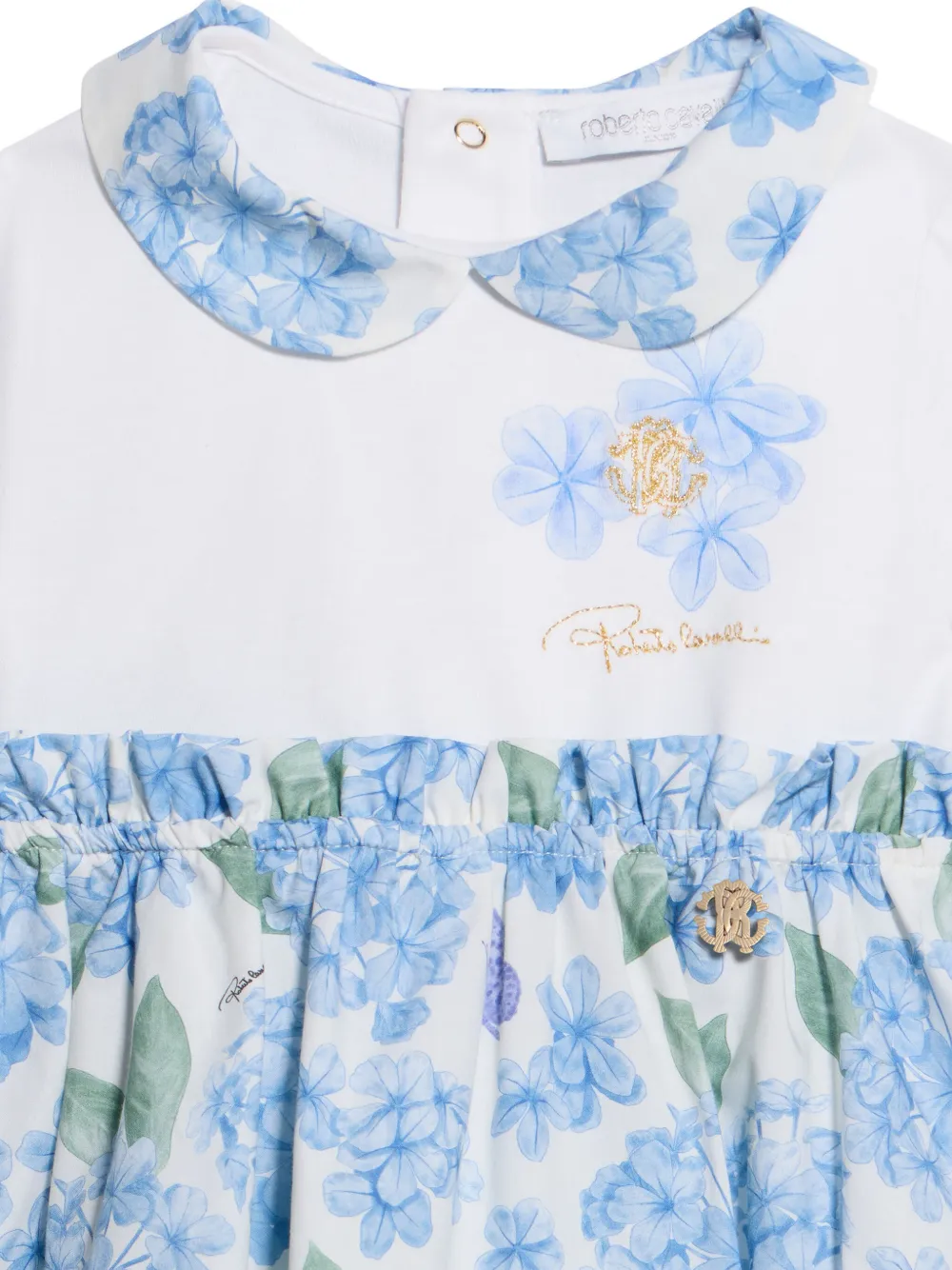 Roberto Cavalli Junior Jurk met Peter Pan kraag en bloemenprint Wit