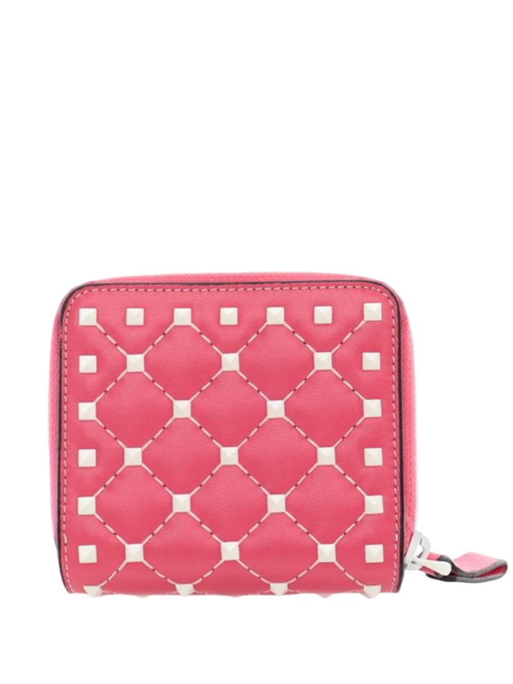 Valentino Garavani Pre-Owned 2018-2026 Quilted Lambskin Rockstud Zip Around Compact Wallet small wallets - Rosa