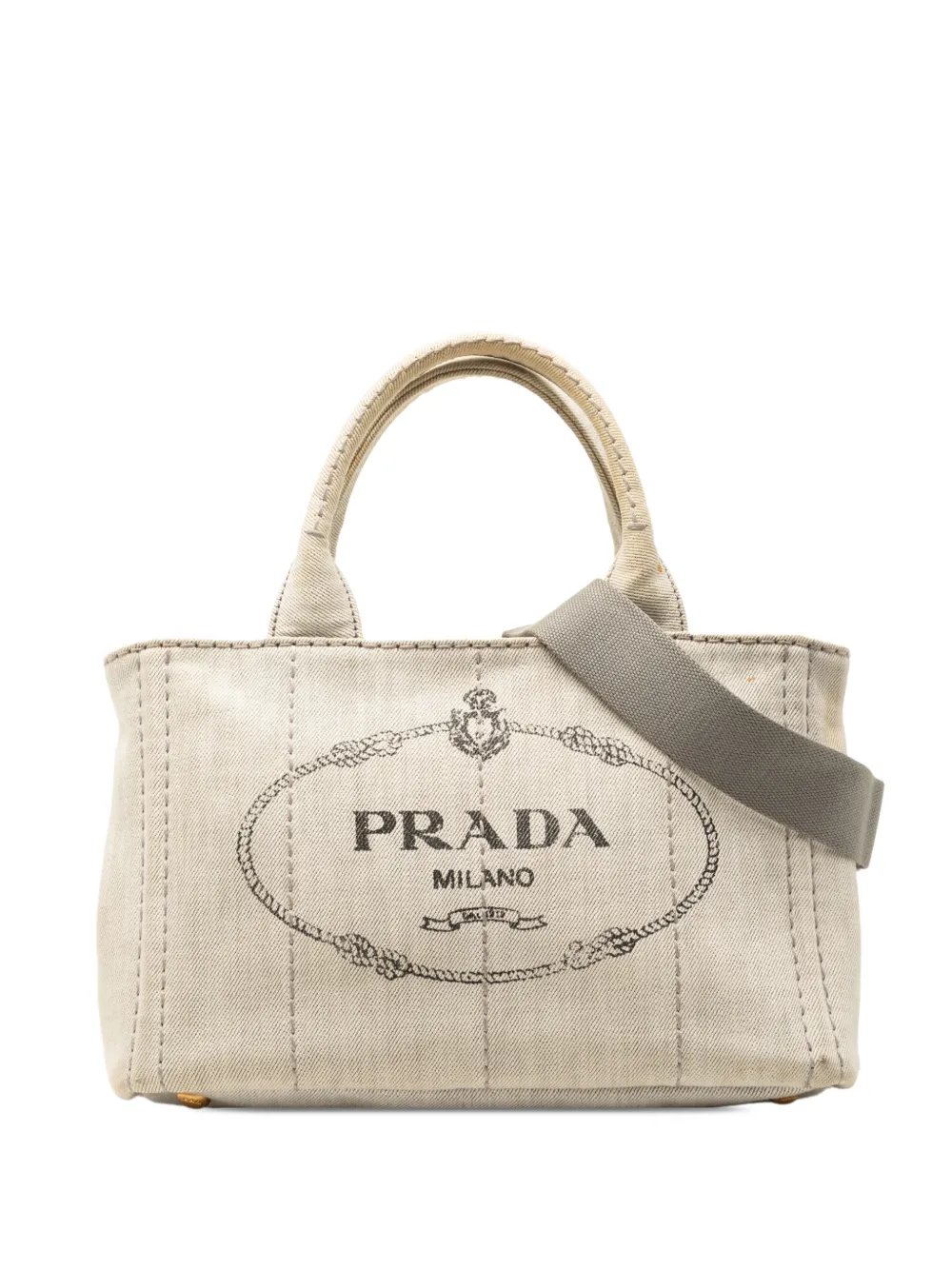 Prada Pre-Owned 2013-2026 Small Denim Canapa Logo satchel - Grigio