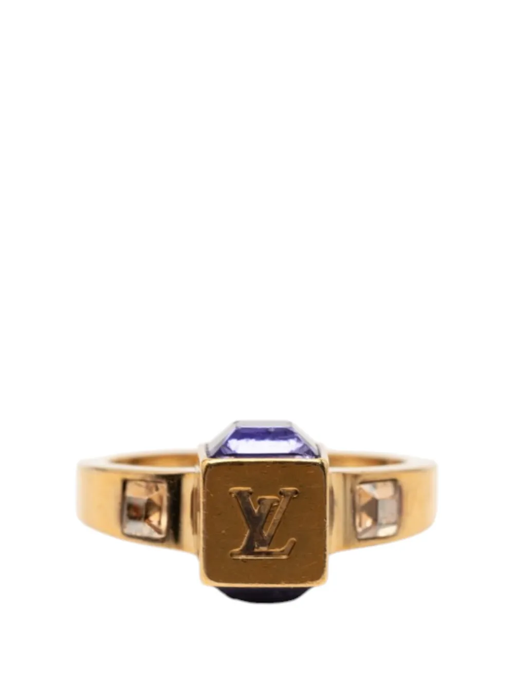 Louis Vuitton Pre-Owned 2010 Gold Plated Crystal Gamble Cocktail Ring M costume ring - Oro