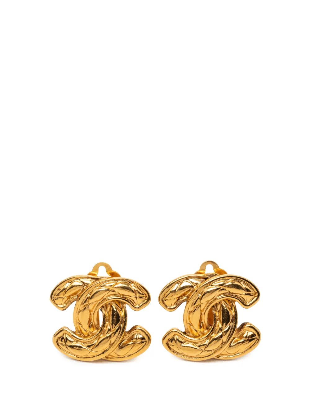 CHANEL Pre-Owned 1950-1970 CC Quilted Gold Plated Clip On Earrings costume earrings
