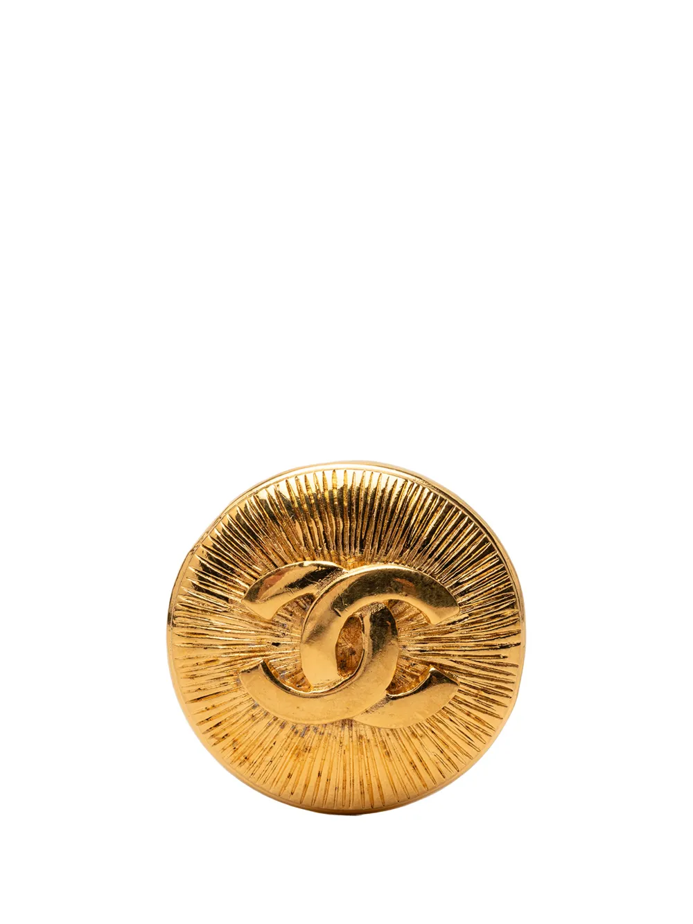 CHANEL Pre-Owned 1970-1980 Gold Plated Round CC Sunburst Brooch costume brooch