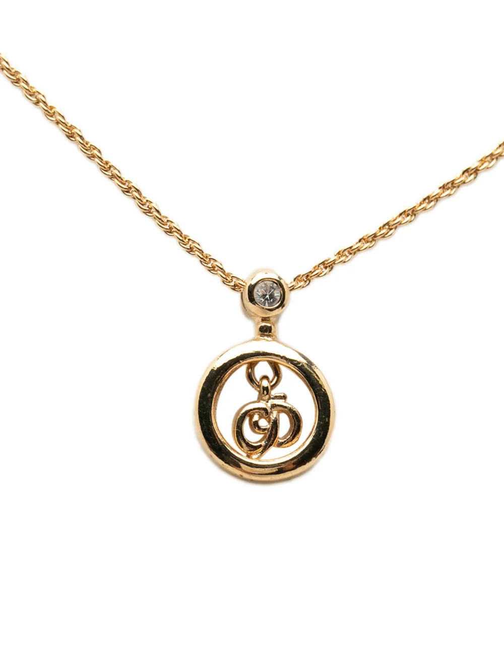 Christian Dior Pre-Owned 20th Century Gold Plated CD Logo Strass Pendant Necklace costume necklace - Oro