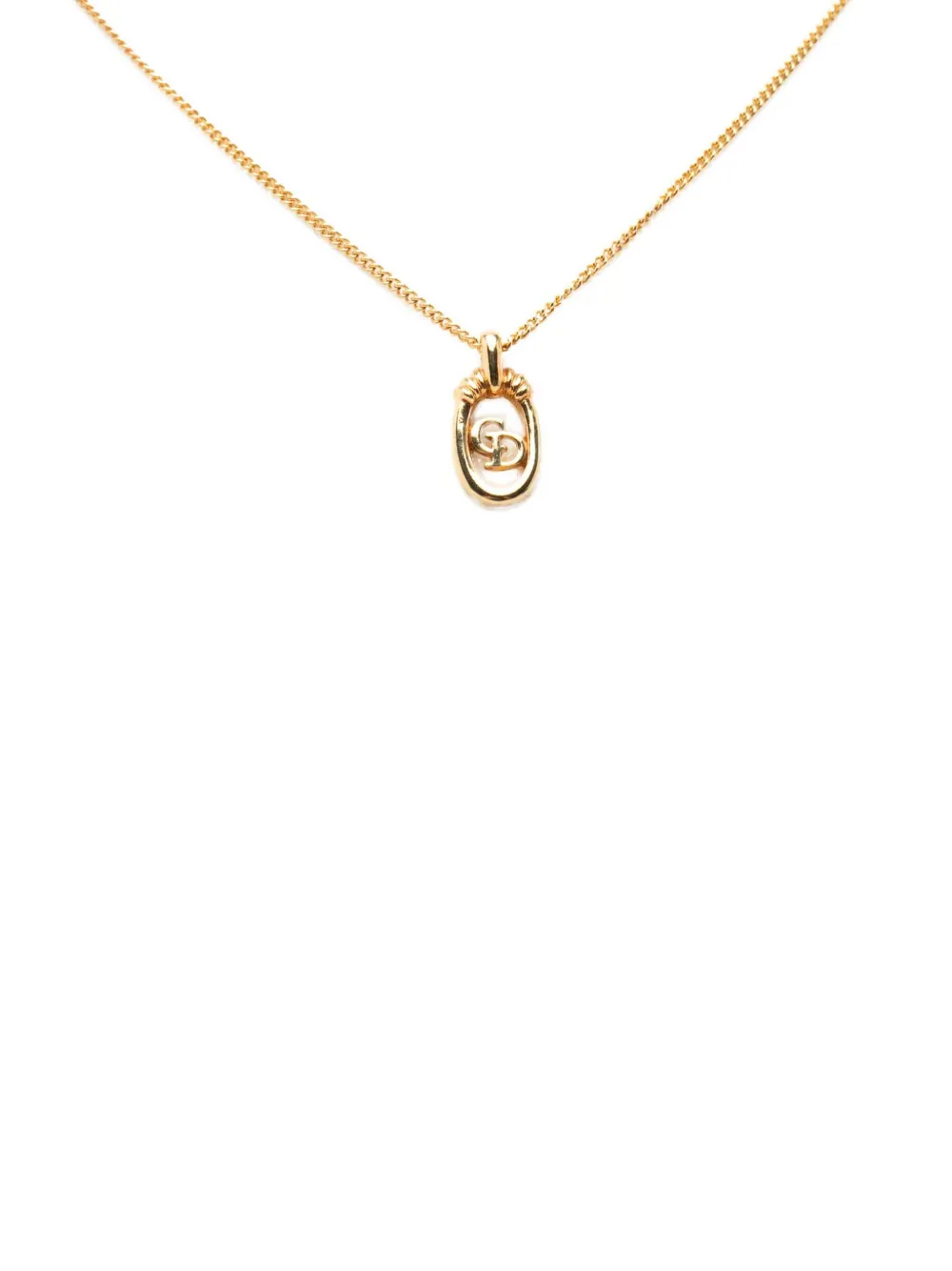 Christian Dior Pre-Owned 20th Century Gold Plated CD Logo Oval Pendant Necklace costume necklace - Oro