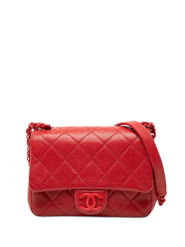 Chanel Pre-owned 2019 Mini Square Caviar Incognito Flap Crossbody Bag in Red