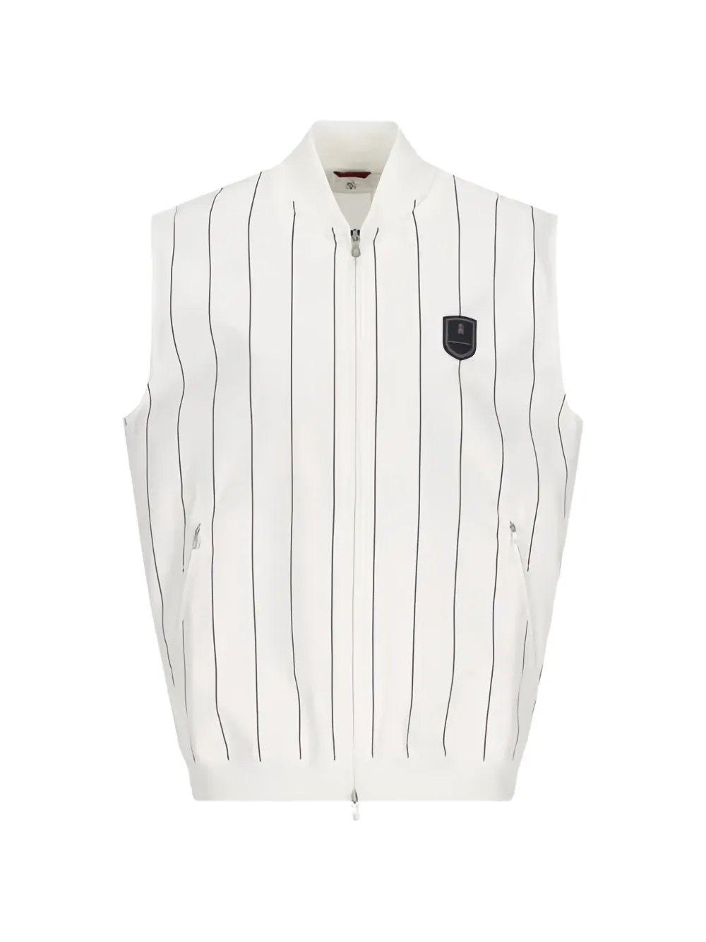 Brunello Cucinelli striped logo-patch vest - White