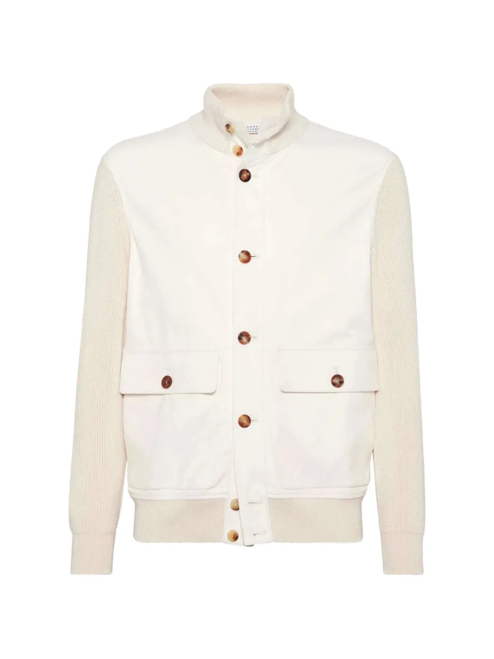 Brunello Cucinelli leather-panelled cardigan - White