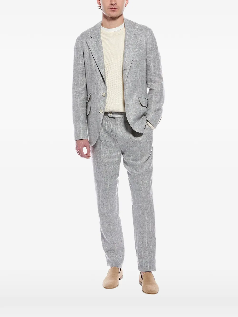 Brunello Cucinelli pinstriped linen-blend blazer - Grey