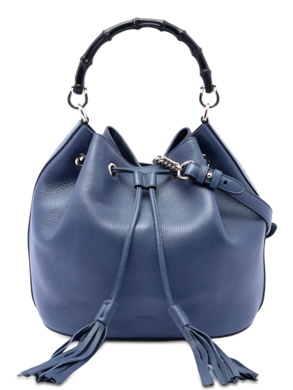 Gucci Pre-Owned 2016-2026 Pebbled Calfskin Miss Bamboo Tassel bucket bag - Blu
