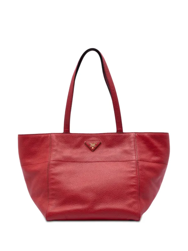 Prada Pre-owned 2000-2026 Vitello Daino Tote Bag in Red
