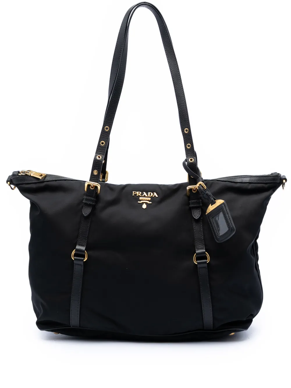 Prada Pre-Owned 2010-2026 Saffiano Trimmed Tessuto satchel - Nero