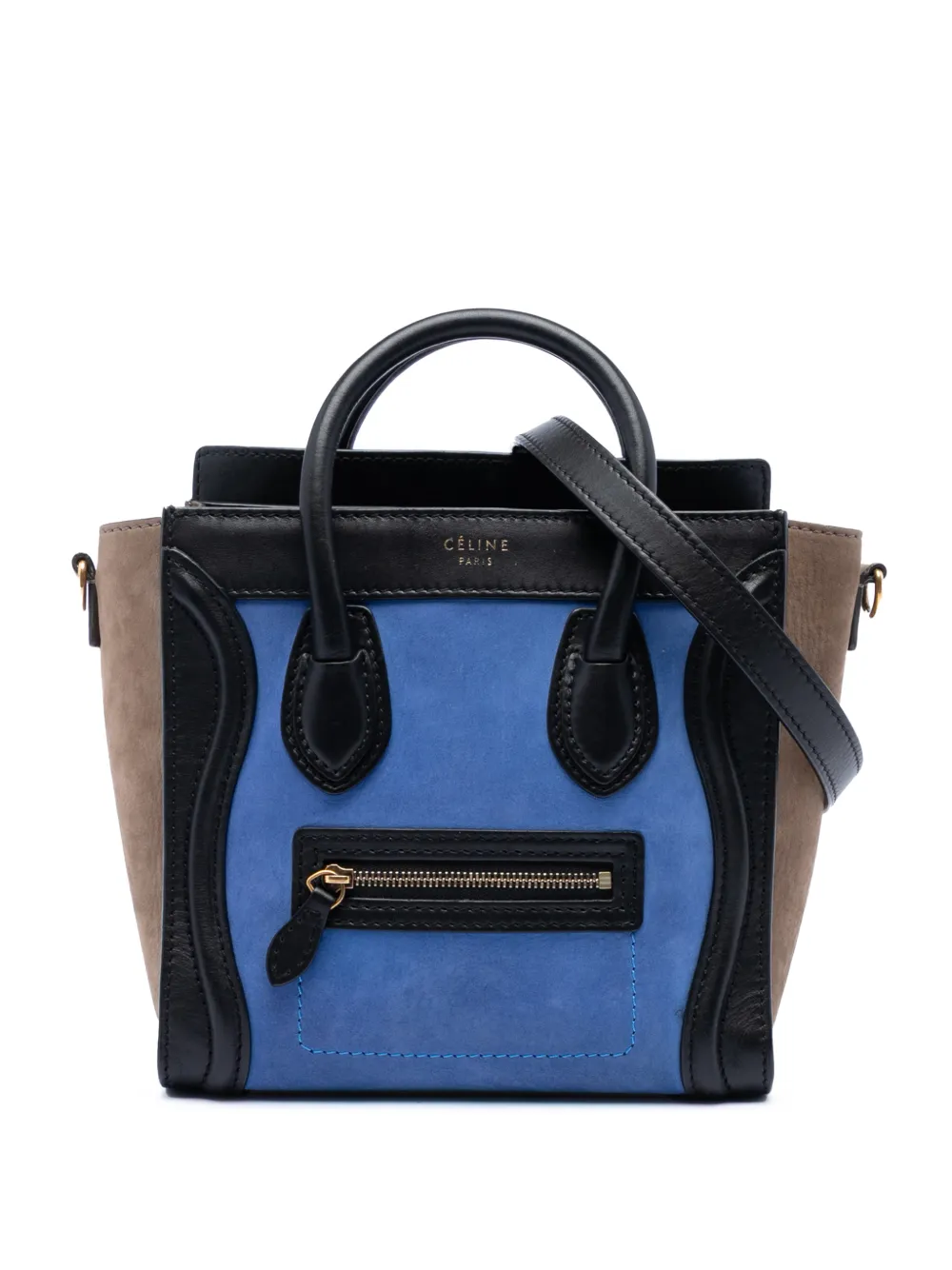 Celine Pre-Owned 2012 Nano Tricolor Nubuck and Calfskin Luggage Tote satchel - Nero