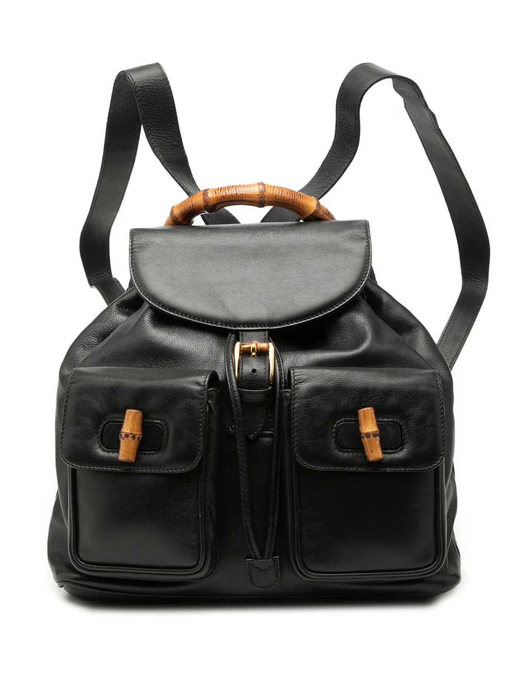 Gucci Pre-Owned 20th Century Calfskin Bamboo Drawstring backpack - Nero