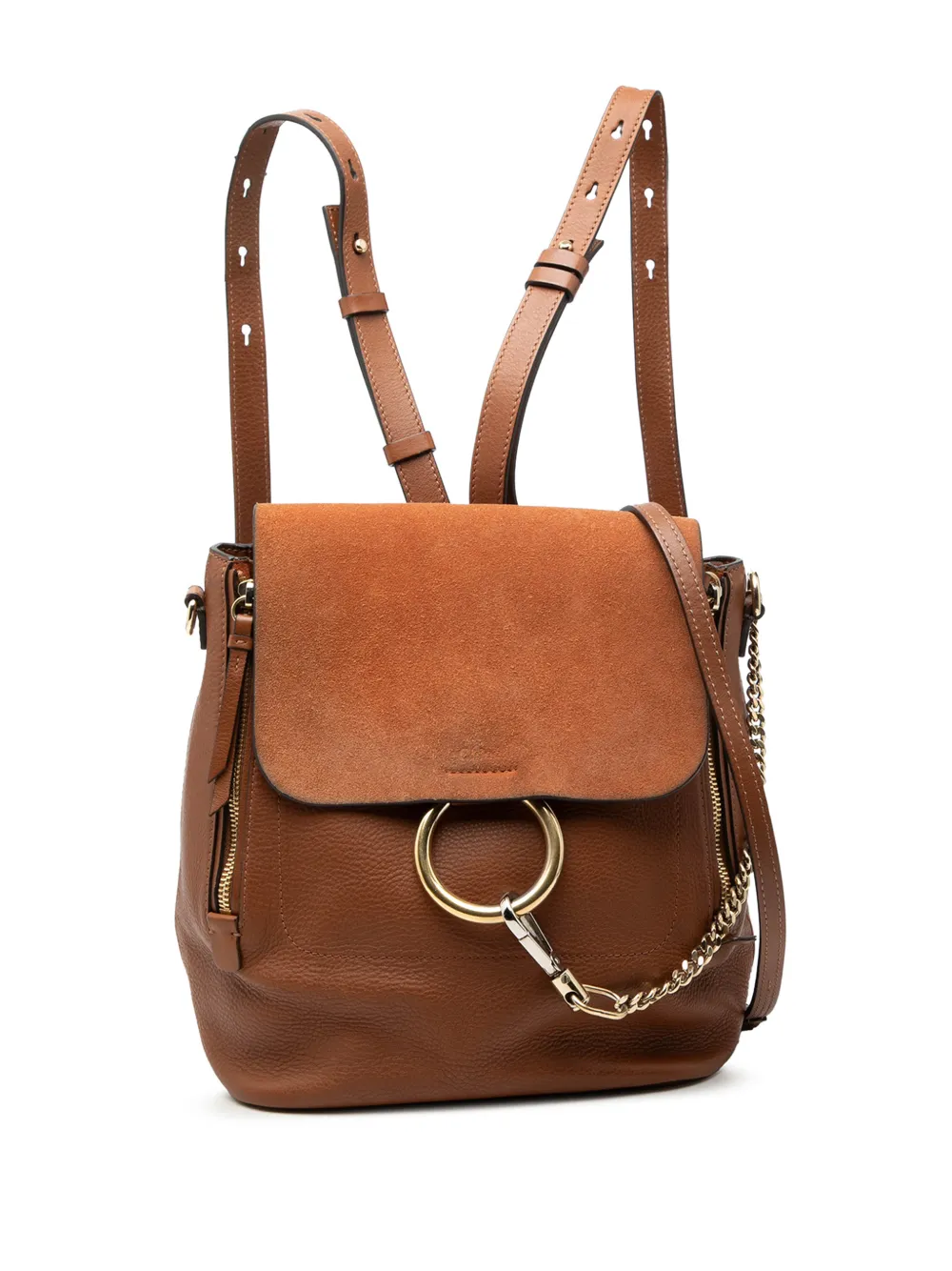 Chloé Pre-Owned 2017 Medium Calfskin and Suede Faye backpack - Marrone