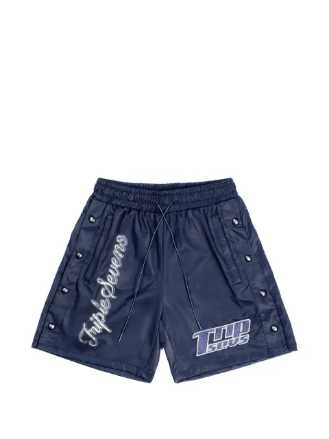 Triple Sevens logo-embroidered button-up shorts