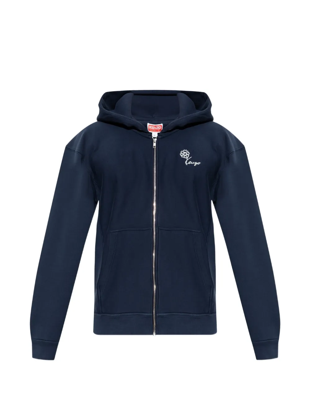 Kenzo flower-embroidered zip-up hoodie - Blue